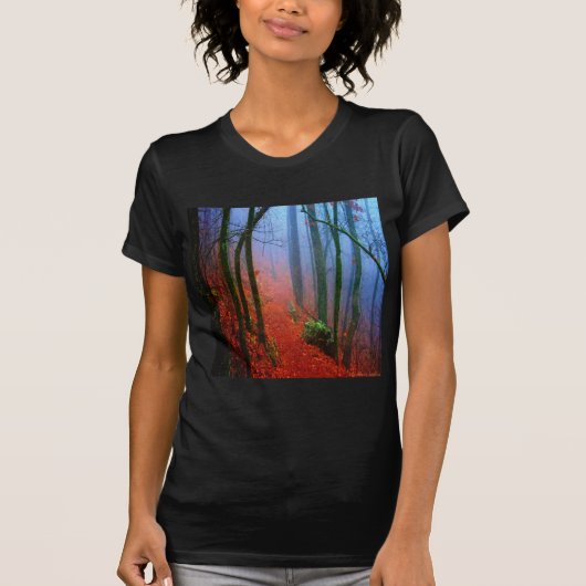 Geschilderd herfstblauw bos mist t-shirt (Voorkant)