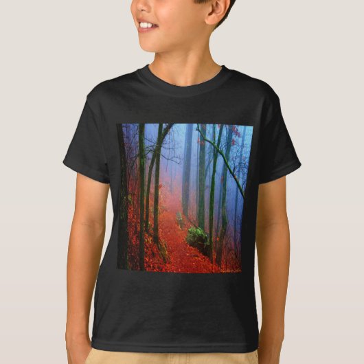 Geschilderd herfstblauw bos mist t-shirt (Voorkant)