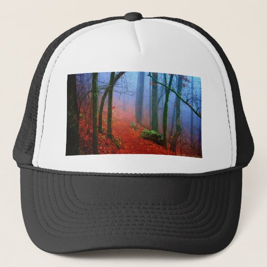 Geschilderd herfstblauw bos mist trucker pet (Voorkant)