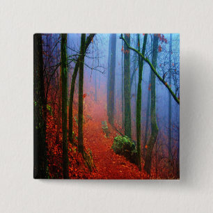 Geschilderd herfstblauw bos mist vierkante button 5,1 cm