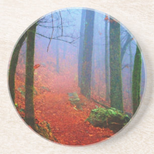 Geschilderd herfstblauw bos mist zandsteen onderzetter