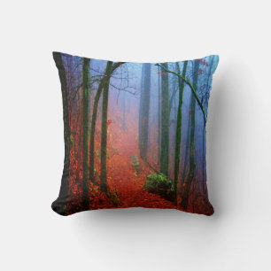 Geschilderd herfstblauw nevelig bos vierkante kuss kussen