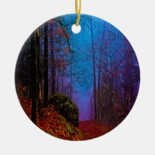 Geschilderd herfstpaars nevelwoud keramisch ornament