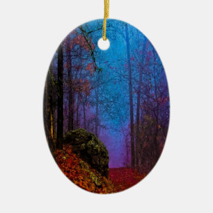 Geschilderd herfstpaars nevelwoud keramisch ornament