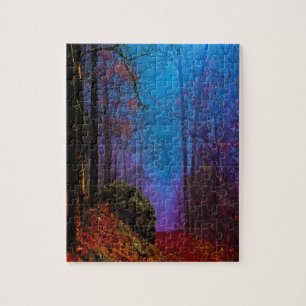 Geschilderd herfstpaars nevelwoud legpuzzel