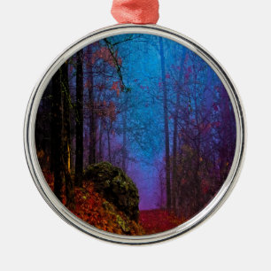 Geschilderd herfstpaars nevelwoud metalen ornament