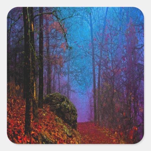 Geschilderd herfstpaars nevelwoud vierkante sticker (Voorkant)