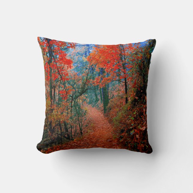 Geschilderd herfstvuur van het woud aquarel kussen (Voorkant)