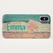 Geschilderd hout rustiek roze blauwgroen crème ges Case-Mate iPhone case (Achterkant (horizontaal))