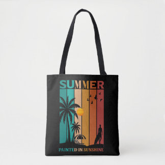 Geschilderd in Retro Zomer T-Shirt in Zonneschijn Tote Bag