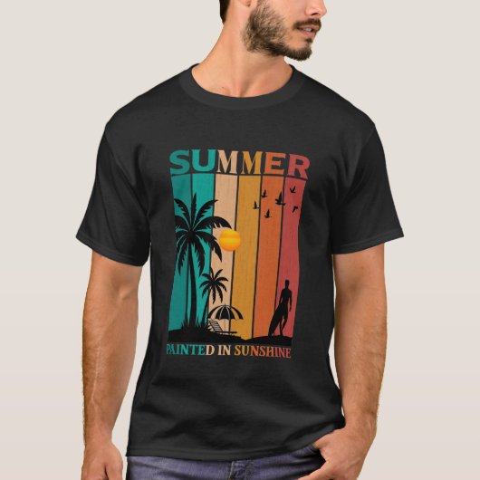 Geschilderd in Retro Zomer T-Shirt met Zonneschijn (Voorkant)