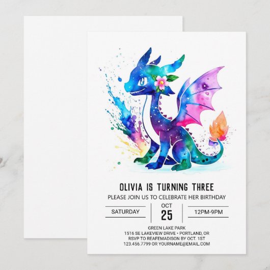 Geschilderd Kleurrijke Draak Digitale Meisje Verja Kaart (Voorkant / Achterkant)