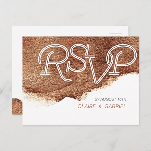 Geschilderd koper kleur moderne eenvoudige bruilof uitnodiging briefkaart (Voorkant / Achterkant)