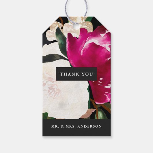 Geschilderd Magnolia op zwart | Bruiloft dank u Cadeaulabel (Voorkant)