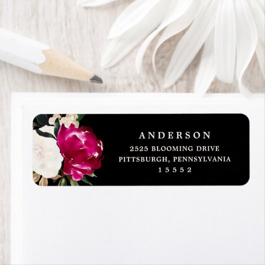 Geschilderd Magnolia op zwart | Bruiloft Etiket (Insitu)