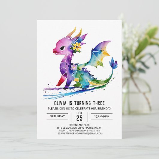 Geschilderd Majestic Dragon Digitale Meisje Verjaa Kaart (Staand voorkant)