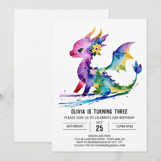 Geschilderd Majestic Dragon Digitale Meisje Verjaa Kaart (Voorkant / Achterkant)