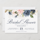 geschilderd marinesblauw en blush floral vrijgezel kaart (Voorkant)