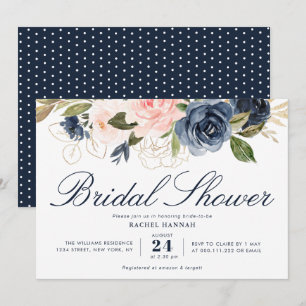 geschilderd marinesblauw en blush floral vrijgezel kaart