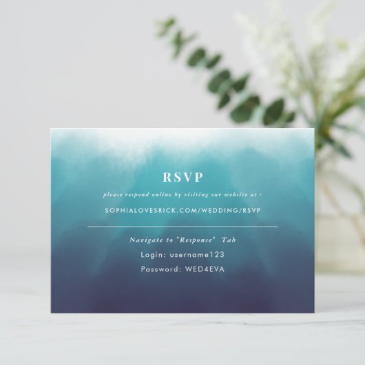 Geschilderd Ocean Blue Elegant Bruiloft Online RSV RSVP Kaartje (Staand voorkant)