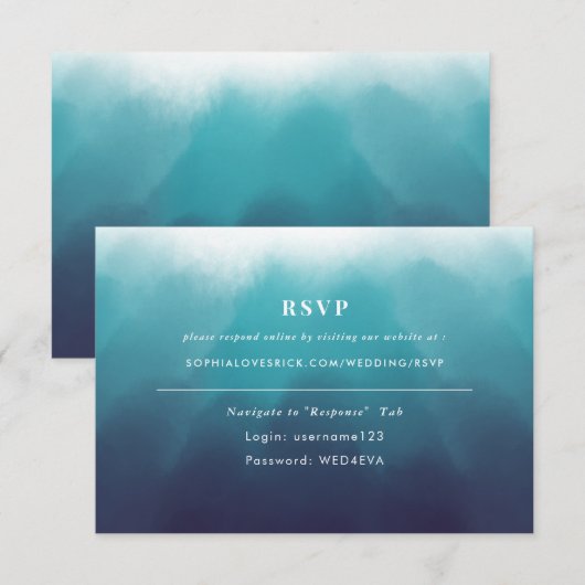 Geschilderd Ocean Blue Elegant Bruiloft Online RSV RSVP Kaartje (Voorkant / Achterkant)
