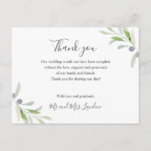 Geschilderd Olijf en bladeren groen Bruiloft dank  Briefkaart (Voorkant)