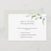 Geschilderd Olijf en bladeren tak Bruiloft RSVP (Voorkant / Achterkant)