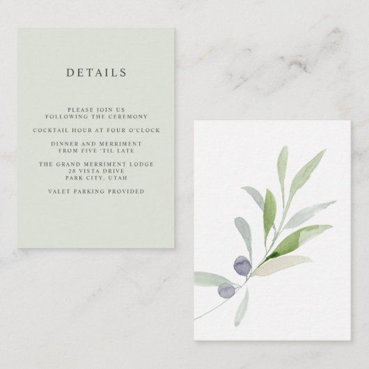 Geschilderd Olive BRUILOFT Hotel detail Accommodat Informatiekaartje (Voorkant / Achterkant)