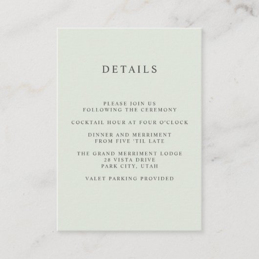 Geschilderd Olive BRUILOFT Hotel detail Accommodat Informatiekaartje (Voorkant)