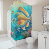 Geschilderd onderwater rif scène vissen koraal douchegordijn (In situ)