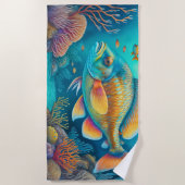 Geschilderd onderwater rif scène vissen koraal strandlaken (Voorkant)