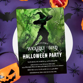 Geschilderd ondeugend goede heks groen Halloween-f Kaart