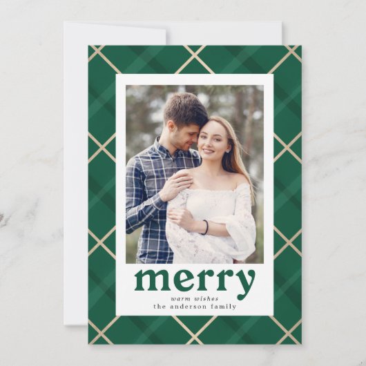 Geschilderd Plaid Groen en Goud 3 Foto Feestdagenkaart (Voorkant)