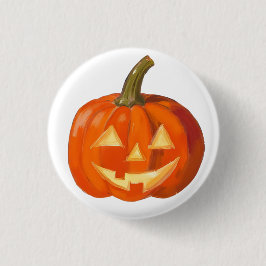 Geschilderd pompoengezicht ronde button 3,2 cm