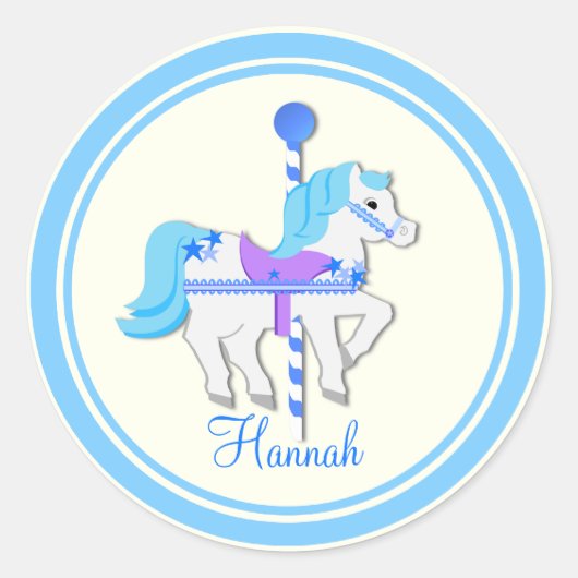 Geschilderd Pony Blue Stars Carrousel Ronde Sticker (Voorkant)