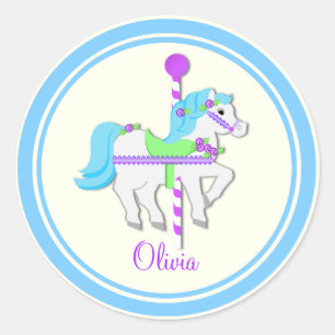 Geschilderd Pony Lichtblauw en PurpleCarousel Ronde Sticker