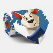 geschilderd portret van een hond op blauwe achterg stropdas (Opgerold)