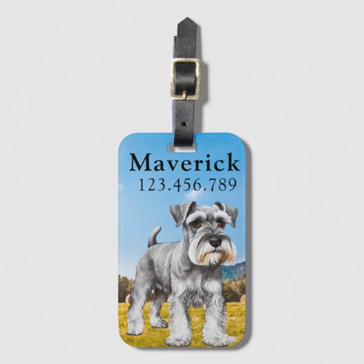 Geschilderd portret van een schnauzer hond | bagagelabel (Voorkant (verticaal))