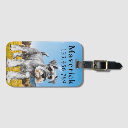 Geschilderd portret van een schnauzer hond | bagagelabel (Voorkant (horizontaal))