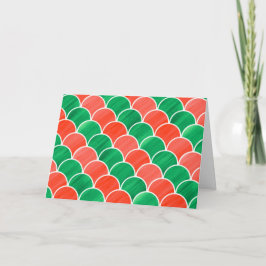 Geschilderd rood en groen kerstpatroon op schaal feestdagen kaart