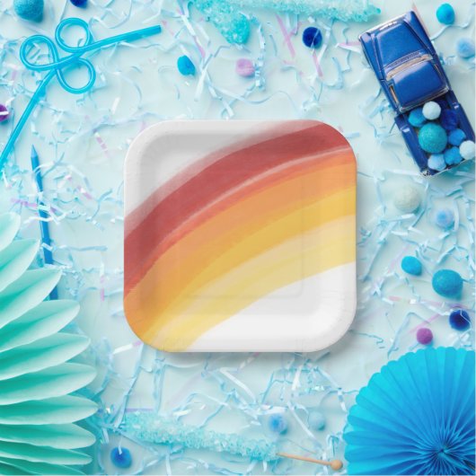 Geschilderd rood geel Sinaasappel regenboog Verjaa Papieren Bordje (Feest)