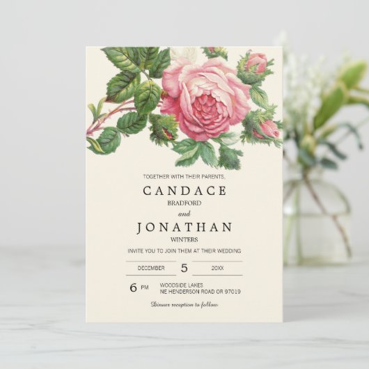 Geschilderd Roos Boho bruiloft Kaart (Staand voorkant)