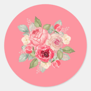 Geschilderd roze rozen boeket ronde sticker