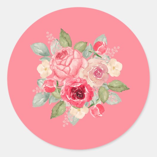 Geschilderd roze rozen boeket ronde sticker (Voorkant)