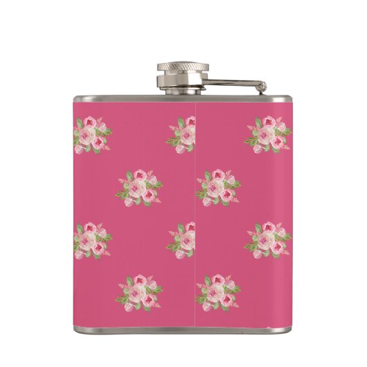 Geschilderd roze rozen patroon heupfles (Achterkant)