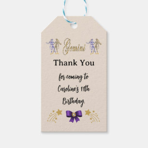 Geschilderd sterrenbeeld Gouden glitter Tweelingen Cadeaulabel