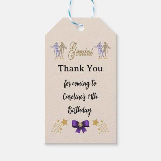 Geschilderd sterrenbeeld Gouden glitter Tweelingen Cadeaulabel (Voorkant)