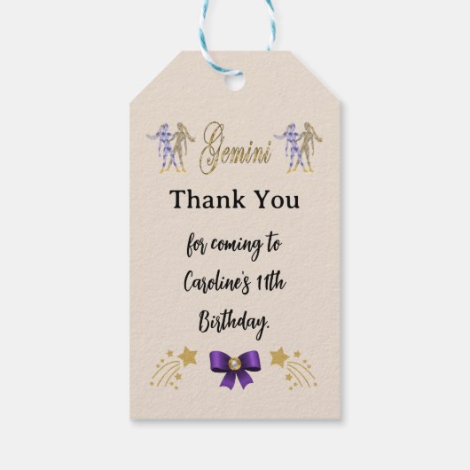 Geschilderd sterrenbeeld Gouden glitter Tweelingen Cadeaulabel (Achterkant)