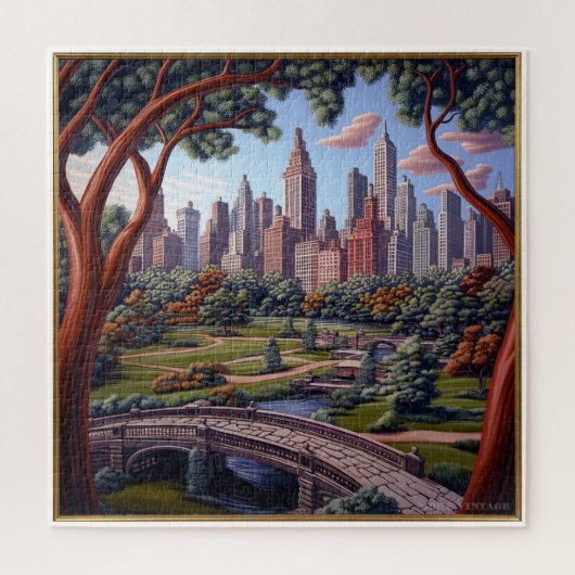 GESCHILDERD TAFEREEL VAN EEN STADSpark ROND 1900 Legpuzzel (Verticaal)