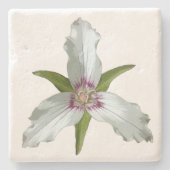 Geschilderd Trillium Spring Wildflower Stone Onder Stenen Onderzetter (Voorkant)